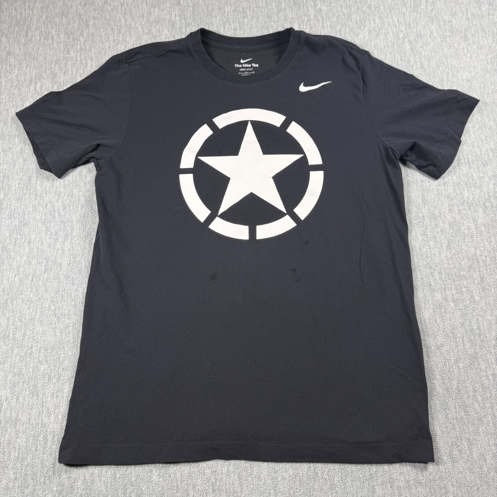 Nike T-Shirt Men L‎ Black Dri-Fit Star Graphic Athletic Swoosh Running Gym Top